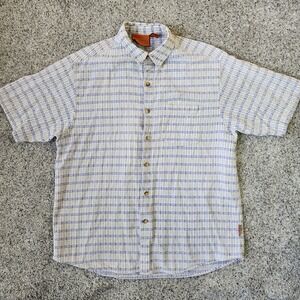 Jeep Button Up Shirt Mens Medium Plaid Textured Cooling 100% Cotton EUC